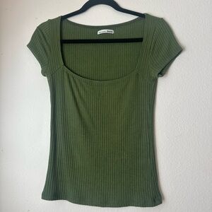 Reformation Olive Ribbed Blouse
